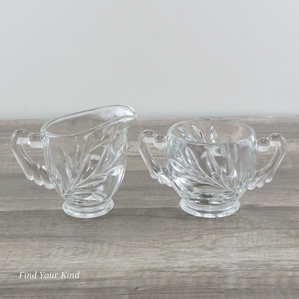 Indiana Glass Willow Leaf Pattern Creamer & Sugar Bowl Vintage-Kitchen must have